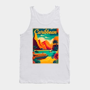 Caribbean Beach Vintage Travel Art Poster Tank Top